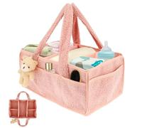Organizador de pañales para bebé, 38 x 25,4 x 17,8 cm, de felpa, organizador de doble cierre con compartimentos intercambiables, cesta para pañales portátil, para habitación de bebé, salón