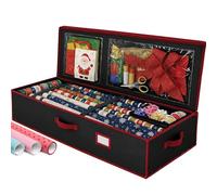 Organizador de papel de regalo de Navidad, con correas y bolsillos, bolsa organizadora de papel de regalo para decoraciones de Navidad, se adapta a hasta 24 rollos, almacenamiento debajo de la cama