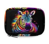 Organizador de pastillas con estampado de cebra de animales arcoíris con cremallera, bolsa de almacenamiento diario de vitaminas, portátil, 8 ranuras, pastillero semanal, soporte para suplementos para