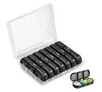 Organizador de pastillas de 7 días con 21 rejillas, estuche de viaje portátil para vitaminas, aceites de pescado, compartimentos grandes para uso diario (blanco y negro A)