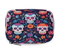 Organizador de pastillas de calavera de azúcar del Día de los Muertos, estuche de medicina de viaje con cremallera, bolsa de almacenamiento diario de vitaminas, portátil, 8 ranuras, pastillero semanal
