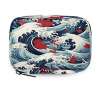 Organizador de pastillas de estilo japonés retro con diseño de olas del océano, estuche de medicina de viaje con cremallera, bolsa de almacenamiento diario de vitaminas, portátil, 8 ranuras
