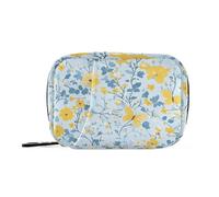 Organizador de pastillas de flores pequeñas con mariposas amarillas y azul claro con compartimentos desmontables, pastillero portátil