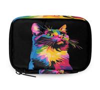 Organizador de pastillas de gato colorido de arte abstracto con cremallera, bolsa de almacenamiento diario de vitaminas, portátil, 8 ranuras, pastillero semanal, soporte para suplementos para el hogar