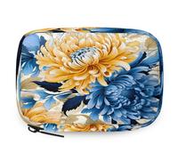 Organizador de pastillas de peonía azul y amarillo retro con cremallera, bolsa de almacenamiento diario de vitaminas, portátil, 8 ranuras, pastillero semanal, soporte para suplementos para el hogar