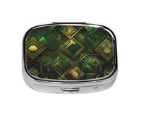 Organizador de pastillas de viaje a cuadros negros y verdes. Pastillero de 2 compartimentos, mini pastillero portátil, caja de almacenamiento de medicamentos y vitaminas