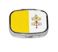 Organizador de pastillas de viaje con bandera del Vaticano. Pastillero de 2 compartimentos, mini pastillero portátil, caja de almacenamiento de medicamentos y vitaminas