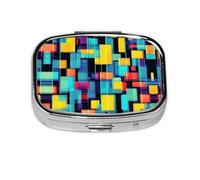 Organizador de pastillas de viaje con diagrama geométrico cuadrado. Pastillero de 2 compartimentos, mini pastillero portátil, caja de almacenamiento de medicamentos para vitaminas