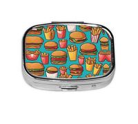Organizador de pastillas de viaje de hamburguesas fritas de dibujos animados, pastillero de 2 compartimentos, mini pastillero portátil, caja de almacenamiento de medicamentos y vitaminas
