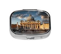 Organizador de pastillas de viaje de la Basílica de San Pedro. Pastillero de 2 compartimentos, mini pastillero portátil, caja de almacenamiento de medicamentos de vitaminas