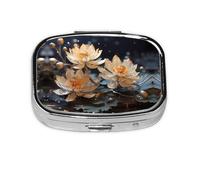 Organizador de pastillas de viaje de loto blanco bohemio, pastillero de 2 compartimentos, mini pastillero portátil, caja de almacenamiento de medicamentos vitamínicos