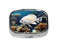 Organizador de pastillas de viaje White-Golden Fish Pastillero de 2 compartimentos, mini pastillero portátil, caja de almacenamiento de medicamentos vitamínicos