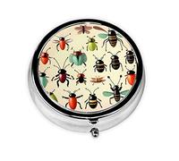 Organizador de pastillas, paquete de forma redonda, 3 compartimentos, pastillero portátil, dispensador de píldoras de dibujos animados pequeños insectos