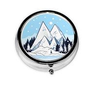 Organizador de pastillas, paquete de forma redonda, 3 compartimentos, pastillero portátil, dispensador de píldoras, montañas cubiertas de nieve