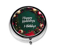 Organizador de pastillas, paquete de forma redonda, 3 compartimentos, pastillero portátil, dispensador de píldoras Happy Holidays
