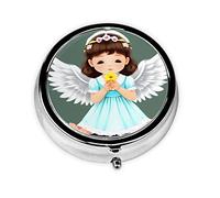 Organizador de pastillas, paquete de forma redonda, 3 compartimentos, pastillero portátil, dispensador de píldoras, lindo ángel pequeño