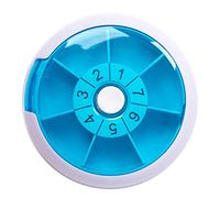 Organizador de pastillas para 7 días, organizador de pastillas redondo a presión para rotar, caja de almacenamiento de medicamentos, organizador de pastillas, azul