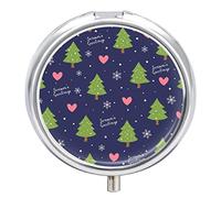 Organizador de pastillas para árbol de Navidad, copos de nieve, patrón de corazones rosados, pastillero dispensador de vitaminas y medicamentos para bolsillo o bolso