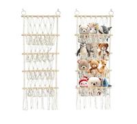 Organizador De Peluches Estilo Bohemio De 4 Capas Red Para Peluches Con Gancho Para Clavos Sin Costura Y Clip De Madera Adecuado Para Sala De Juegos Dormitorio HabitacióN De NiñOs (Tejido a Mano)