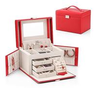 Organizador De Perfumes Caja de joyería multifuncional creativa de moda for mujer, bolsa de cosméticos de viaje de negocios, caja de cosméticos portátil, caja de joyería Organizador De Escritorio(Red)