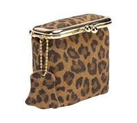 Organizador de piel auténtica con estampado de leopardo para dinero en efectivo, llaves, tarjetas, accesorios de viaje, Patrón marrón, Length 8cm * Height 9cm * Thickness 4cm
