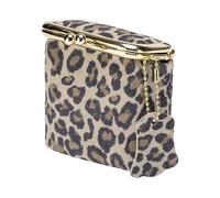 Organizador de piel auténtica con estampado de leopardo para dinero en efectivo, llaves, tarjetas, accesorios de viaje, Gris Blanco P, Length 8cm * Height 9cm * Thickness 4cm