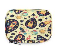 Organizador de píldoras colorido con patrón espacial, estuche de medicina de viaje con cremallera, bolsa de almacenamiento diario de vitaminas, portátil, 8 ranuras, pastillero semanal, soporte para