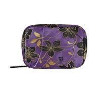 Organizador de píldoras con diseño de flores doradas moradas y negras con compartimentos desmontables, organizador portátil de píldoras medicinales