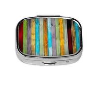 Organizador de píldoras con impresión de tablero de madera colorida, pastillero de viaje, mini pastillero cuadrado, 2 compartimentos