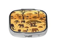 Organizador de píldoras de animales de pastizales africanos, cabe en el bolsillo, pastillero portátil de 2 compartimentos para medicamentos, vitaminas y más