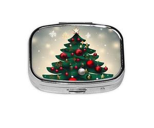 Organizador de píldoras de árbol de regalo de Navidad, cabe en el bolsillo, pastillero portátil de 2 compartimentos para medicamentos, vitaminas y más