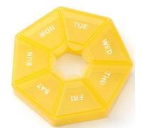 Organizador de píldoras de color amarillo profundo, pequeño pastillero, organizador semanal de píldoras 1 vez al día, pastillero diario