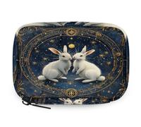 Organizador de píldoras de conejo espacial étnico, estuche de medicina de viaje con cremallera, bolsa de almacenamiento diario de vitaminas, portátil, 8 ranuras, pastillero semanal, soporte para