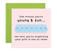 Organizador de píldoras de cumpleaños para broma, joven y divertido, divertido saludos para él, ella, mujeres, hombres, hermano, hermana, esposa, marido, colega, vecino, mamá, papá, viene con