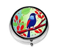 Organizador de píldoras, paquete de forma redonda, 3 compartimentos, pastillero portátil, dispensador de píldoras, pájaro de hoja roja