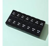 Organizador de píldoras para 7 días, material de polipropileno, con 14 compartimentos, caja de almacenamiento de medicamentos AM PM 2 veces para niños mayores olvidados (negro, 17,5 x 8,5 x 3 cm)