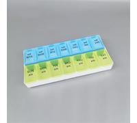Organizador de píldoras para 7 días, material de polipropileno, con 14 compartimentos, caja de almacenamiento de medicamentos AM PM 2 veces para niños mayores olvidados (azul verde, 17,5 x 8,5 x 3 cm)
