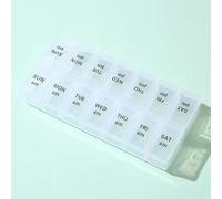 Organizador de píldoras para 7 días, material de polipropileno, con 14 compartimentos, caja de almacenamiento de medicamentos AM PM 2 veces para niños mayores olvidados (transparente, 17,5 x 8,5 x 3