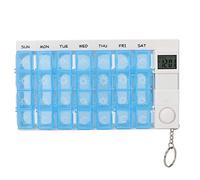 Organizador de píldoras semanal con Remider, 28 rejillas, caja de almacenamiento de dulces portátil para píldoras, estuche organizador de viaje para 7 días con compartimento(azul)