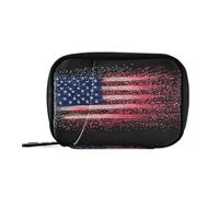 Organizador de píldoras vintage con bandera americana negra con compartimentos desmontables, organizador acoplable, bolsa de viaje