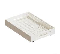 Organizador de placas de acero inoxidable con mecanismo extraíble para almacenamiento de platos de cocina y planificación vertical optimizada del espacio (blanco)