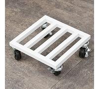 Organizador de plantas de metal resistente con ruedas bloqueables, plataforma móvil cuadrada para uso en interiores y exteriores, soporte blanco para plantas de 40 cm, base de planta de fácil