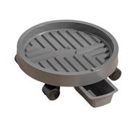 Organizador de plantas rodante duradero con ruedas y bandeja de drenaje, 37 cm, plataforma redonda para uso en interiores y exteriores, fácil de mover macetas y soporte gris para una movilidad sin