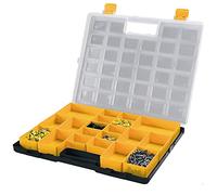 Organizador de plástico L372 x P314 x H40 mm con 2 cajas grandes extraíbles en el interior + 8 medianas + 10 pequeñas, tapa trasparente