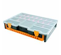 Organizador de plástico L443 x P317 x H80 mm con separadores extraíbles, tapa transparente