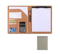Organizador de portafolios, portafolios de negocios, cuaderno A4, carpeta profesional de cuero for currículum, archivador multifuncional con calculadora, documentos de conferencia (color: gris)