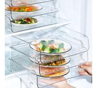 Organizador de refrigerador estilo japonés con recipientes apilables para almacenamiento de alimentos con base entrelazada para estabilidad y optimización del espacio (blanco 2)