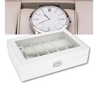 Organizador de Reloj Con 12 Compartimentos y Ranuras Para Hombre - Caja de Reloj Con Cojines Extraíbles, Pulsera, Bandeja Con Placa de Vidrio