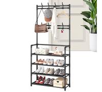 Organizador de ropa - Perchero de entrada con ganchos, estante de pie, diseño de metal duradero, altura ajustable, solución de ahorro de espacio, para dormitorio, organización de almacenamiento del