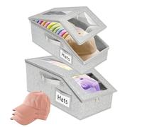 Organizador de sombreros | Armario apilable para gorras de béisbol, caja de 2 piezas con ventana para escritorio, organización en casa, oficina, apartamento, armario y cómoda